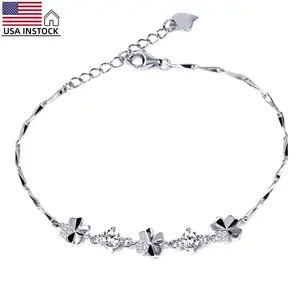 USA Stock Freeshipping Fine jewelry 18K Gold Plated 925 Sliver Four Clover Charms Moissanite Bracelets Women