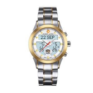 イスラムメンズダブルムーブメントアザンウォッチデジタルイスラムキブラットコンパス祈りの時計 - Product Image 6