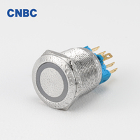 Tinggi Qualoty 22Mm Diameter Off Tahan Air Sesaat IP67 Cincin Led Logam Push Button Switch 220V dengan 6Pin