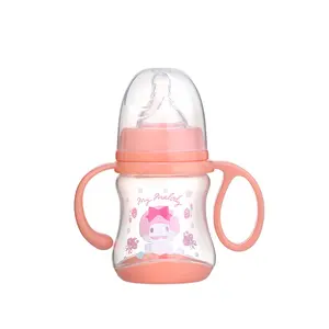 Whole sale 180ml wide-neck PP feeding bottle wide-neck easy clean baby milk bottle with cute double handle silicone nipple