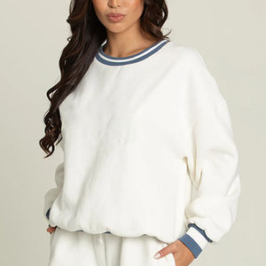 Maglioncino da Varsity di lusso dal Design personalizzato in Jersey di cotone 100% da <span class=keywords><strong>donna</strong></span> oversize <span class=keywords><strong>bianco</strong></span> girocollo ricamato - Product Image 3