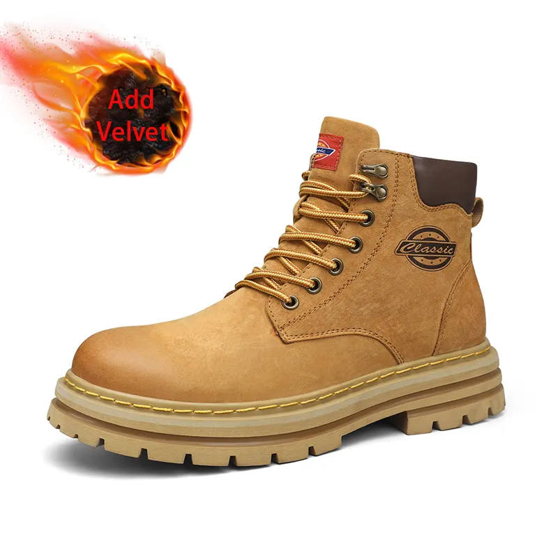 Accept OEM In Ready Stock Handmade Pure Real Genuine Leather High Top Waterproof Men Outdoor Snow Winter Boots