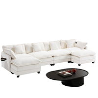 Sofa Modular Modern Bentuk U Ihanherry 146, Sofa Cloud Sectional dengan 2 Ottoman, Sofa Chenille 6 Dudukan dengan 6 Bantal
