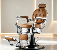 Fauteuil de barbier pivotant hydraulique classique de luxe à boutons capitonnés marron pour salon de coiffure professionnel
