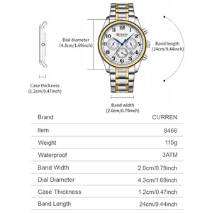 Montres à quartz de luxe décontractées CURREN 8466 pour homme, affichage double calendrier et semaine, montre en acier inoxydable pour affaires - Product Image 5