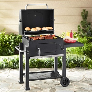 Black Modern Iron Luxury Outdoor Garden Charcoal <strong>BBQ</strong> <strong>Trolley</strong> with Double Shelf and Remote Control - Product Image 1