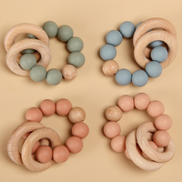 Wooden Teething Toy for Baby, Silicone Beads, Non-Toxic