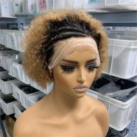 Perruque Bréslienne 13x4 Afro Crépue Bouclée Pixie Cut Lace Frontale Complète Tressée Bohème 99J Pré-Épilée Transparente pour Bébé