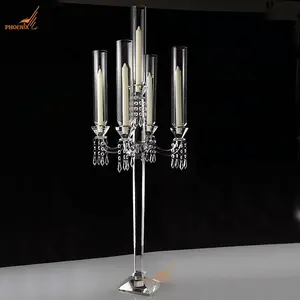 New table design wedding favors modern 5 arms crystal glass cylinder tops globe candelabra for sale used