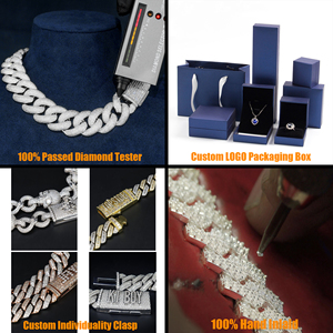 سلسلة كوبية من الموسانيت 15 ملم للرجال قلادات وأساور هيب هوب من الفضة عيار 925 - Product Image 6