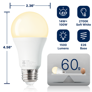 Bombilla <span class=keywords><strong>LED</strong></span> de entrega rápida <span class=keywords><strong>SMD</strong></span> E26 Base LVD certificada 14W 2700K 1500 lúmenes A19/A60 CRI80 15000 horas de oficina - Product Image 2