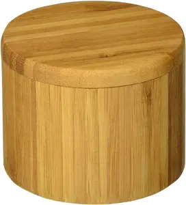 Kitchen Gadgets 2 Set Bamboo Salt Box with Magnetic Swivel Lid Bamboo Salt and Pepper Storage Box Spice Jars Container