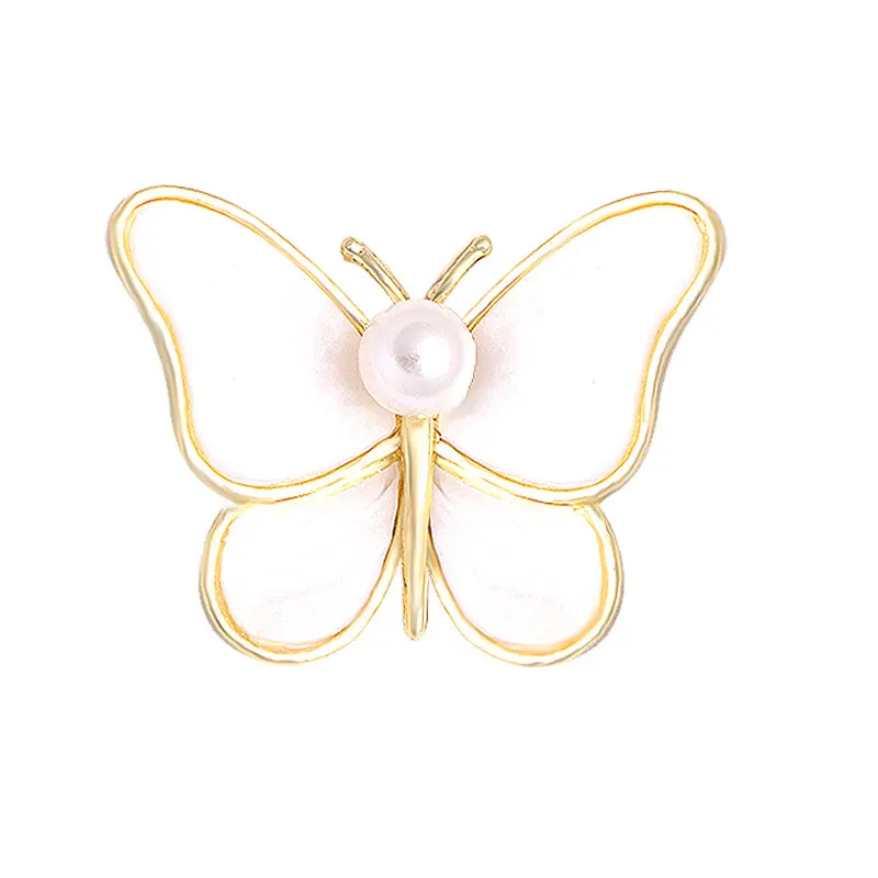 Wholesale Fashion Jewelry 18K Gold Plated Pearls White Butterfly Brooch For Women