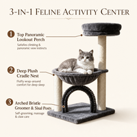 Arbre à chat en bois durable et minimaliste, avec arche, griffoir en corde de sisal, panier en peluche et perchoir supérieur, en carton, facile à assembler, pour chats de taille moyenne, vente en gros