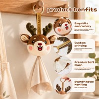 Charme en peluche cerf de dessin animé avec porte-clés, chiffon de nettoyage en microfibre pour écrans et lentilles, imprimé avec logo personnalisé en usine