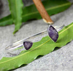 Semi Precious Unique 925 Sterling Silver Amethyst Designer Cuff Bangle Jewelry for Women 925 Sterling Silver - Product Image 2
