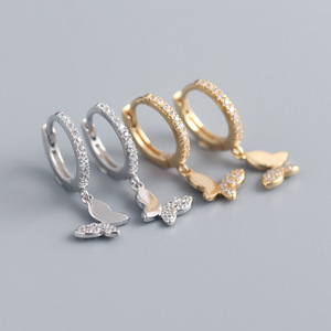 Haute qualité argent 925 <span class=keywords><strong>diamant</strong></span> boucles d'oreilles élégant papillon balancent avec princesse coupe <span class=keywords><strong>diamant</strong></span> plaqué or Design de mode à la mode - Product Image 1