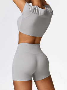 ชุดเล่นกีฬากางเกงขาสั้นสองชิ้นสำหรับเล่นยิมกางเกงขาสั้นระบายอากาศได้ดีสำหรับผู้หญิงออกแบบได้ตามต้องการ - Product Image 4