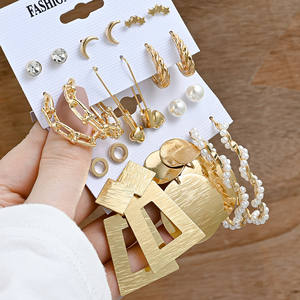 Ensemble de boucles d'oreilles Vintage géométriques en or pour femmes, boucles d'oreilles rondes en <span class=keywords><strong>perles</strong></span> pour femmes, Brincos tendance 2022, bijoux cadeaux féminins - Product Image 5