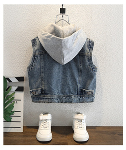 Veste <span class=keywords><strong>sans</strong></span> manches à capuche en denim de coton décontractée pour enfants, vêtements pour bébé garçon, veste pour enfants, printemps automne - Product Image 3