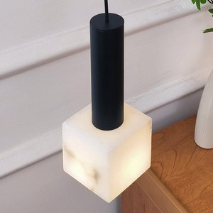 Natural Marble Pendant <b>Light</b> Square Led Stairwell <b>Lighting</b> For Villa Living Room - Product Image 3