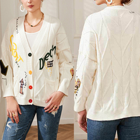 Ventes en gros de cardigans décontractés pour femmes, en tricot épais, taille plus, col en V, boutonné, manches longues, avec poches