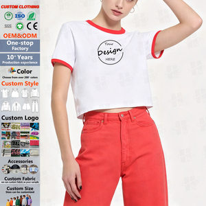 เสื้อยืดครอปแบบริงเกอร์สั่งทำขายส่ง คุณภาพสูง ผ้าคอตตอนเจอร์ซีย์ 100% ทรงบ็อกซี่ แขนสั้น เสื้อครอปผู้หญิง - Product Image 1