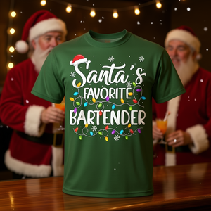 Camiseta navideña con luces navideñas de Santa Favorite Bartender - Product Image 3