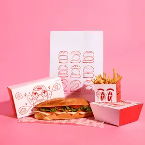 Großhandel benutzer definierte Logo rosa Farbe Hamburg Pommes Frites Box Food Takeaway Verpackungs box