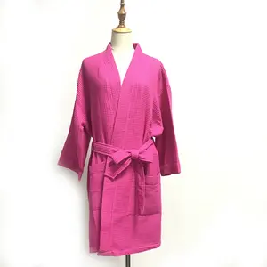 महिलाओं के स्प्रिंग समर गा गोदाम के लिए वफ़ल तौलिया आकस्मिक पहनने योग्य पजामा Bathrobe DOM540