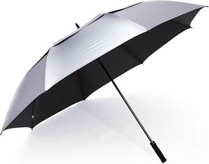 Parapluie de golf argenté personnalisé avec logo, 62-68 pouces, ouverture automatique, armature en fibre de verre, grande baldaquin pour événements sportifs et cadeaux d'entreprise - Product Image 2