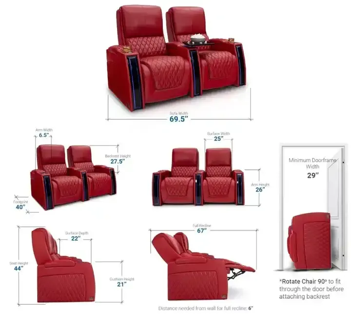 2024 último diseño venta directa de fábrica asientos eléctricos cuero genuino asientos de cine en casa silla reclinable muebles de cine