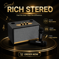 Speaker Karaoke Bluetooth Portabel Kayu Grosir, Dua Mikrofon, Bass Kuat, Kabinet Kayu Retro untuk Pesta di Rumah