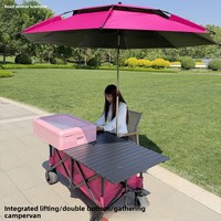 Chariot de camping/de voyage pliable tout-en-un, réglable en hauteur, avec table pliante, roues tout-terrain, en métal, OEM