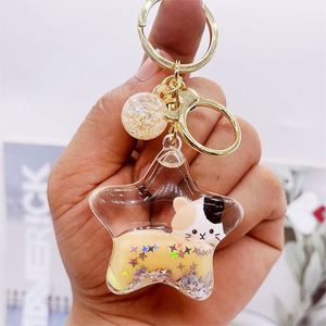 Star Cat Liquid Keychain - Cartoon <b>Floating</b> Bottle Pendant Quicksand Cat Charm for Bag - Product Image 5