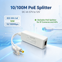 ANPA AP-PD48G 48V Splitter PoE Isolé Plug & Play 12V 1-2A 18W 10/100Mbps IEEE 802.3af Double PD 12/36 45/78 DC 5.5x2.1mm Plastique