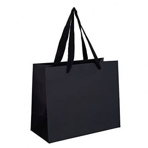 Sac en papier de luxe pour vêtements de marque, avec logo personnalisé, imprimé en gros, noir, pour bijoux, cadeaux, shopping, avec poignées - Product Image 1