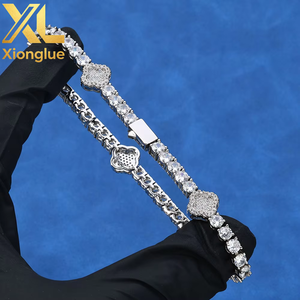 Luxury Paved CZ Zirconia Clover Tennis Bracelet with Claw Setting Plated High Quality Copper for <b>Men</b> and Women - Product Image 5