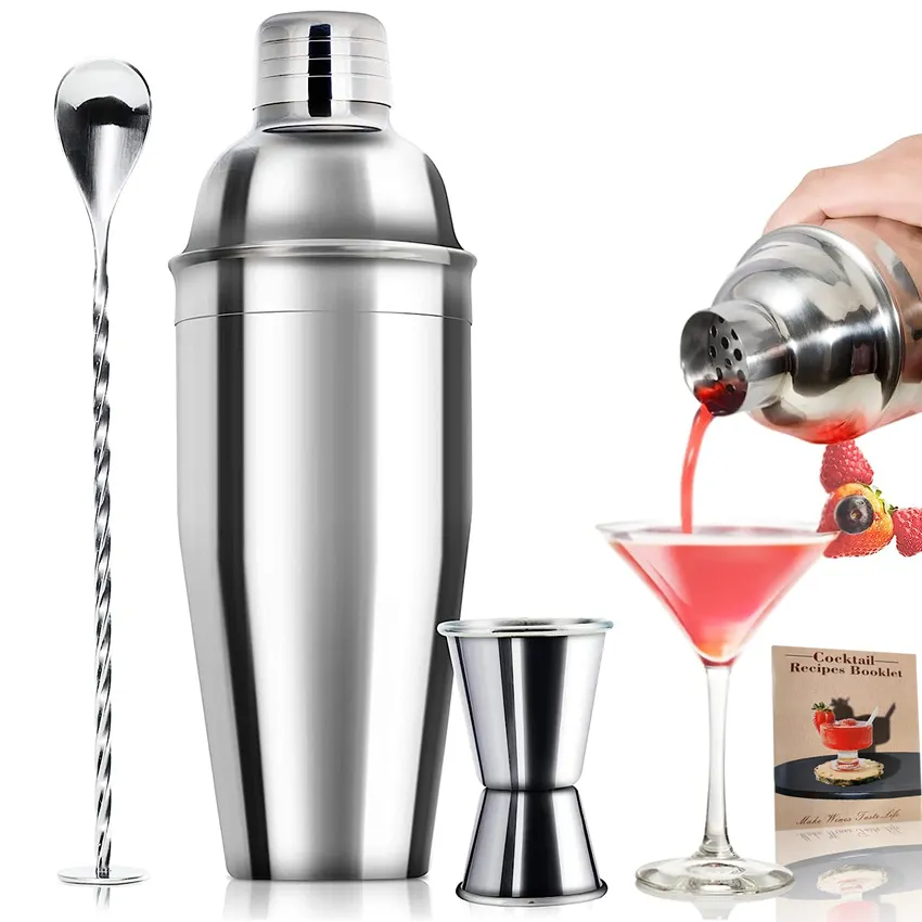 24oz Stainless Steel Cocktail Shaker Bar Set Tools Professional Margarita Mixer Drink Shaker and Measuring Jigger Mixing Spoon