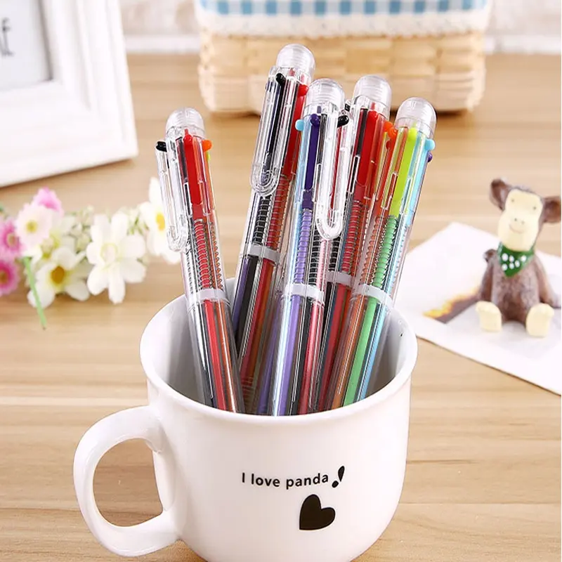 6 шт многоцветный ручки 0,5 мм 6-в-1 выдвижной шариковые ручки 6 видов цветов прозрачная бочка Шариковая ручка для офиса и школы