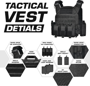Gilet Tattico a Sgancio Rapido, Gilet da Caccia in Nylon Resistente con Sistema MOLLE e Design Multi-Tasca per <span class=keywords><strong>CS</strong></span> e Addestramento - Product Image 6