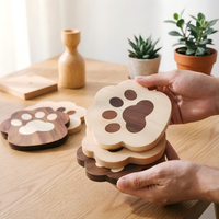 Sous-verre créatif en bois en forme de patte de chat, mignon, en bois massif, isolant thermique, pour théière et tasse