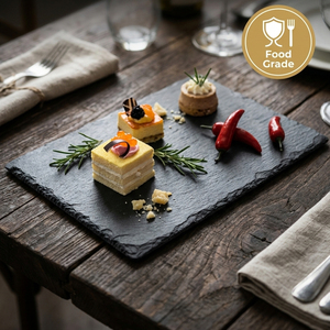 Lot de 6 planches de charcuterie en <span class=keywords><strong>ardoise</strong></span> noire avec <span class=keywords><strong>craie</strong></span>, assiettes individuelles en pierre pour fromage, viande, apéritifs (8x12 po) - Product Image 2