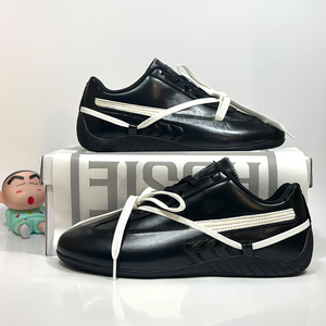 Sneaker Casual da Uomo Ispirate al Motorsport, Basse, Nere e Bianche, con Lacci, <span class=keywords><strong>Scarpe</strong></span> da Guida Piatte, Traspiranti in Pelle, Stile Moda - Product Image 1