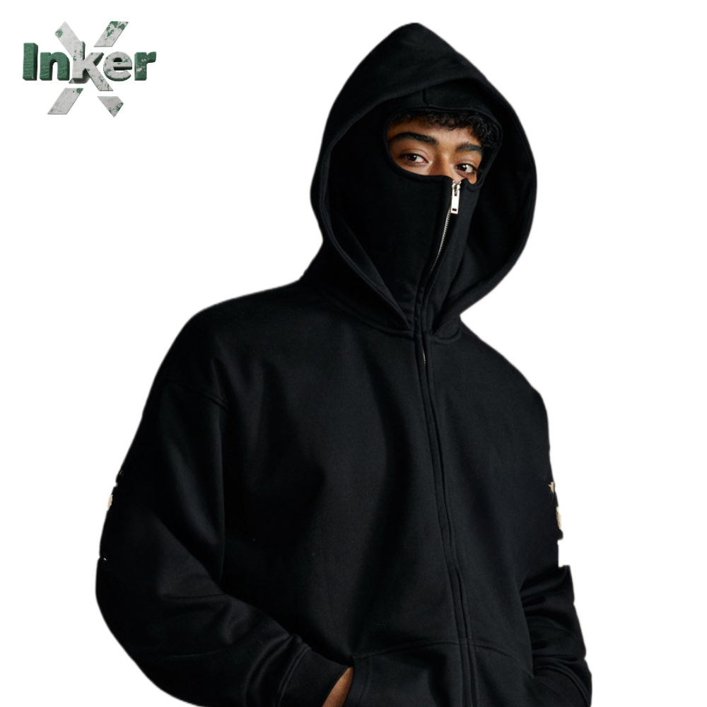 【BAON】[unisex] Two Way Printing Ribbed KT Over Hood Zip-up Two Way Zipper Hoodie - Oversized 100% Cotton Men's