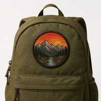 Patch brodé 3D Coucher de soleil en montagne, thermocollant personnalisé avec bordure Merrow pour T-shirt