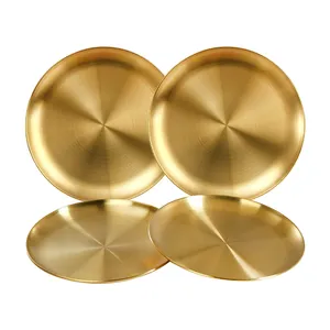 10 polegadas luxo ouro jantar placas SS304 aço inoxidável redondo servindo prato bife bandeja