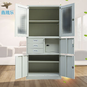 モダンな3引き出しスチールファイリングキャビネットガラスドア金属収納 & 内部安全キャビン多機能オフィスファイルオーガナイザー - Product Image 6