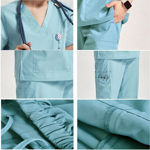 LOGO bordado popelina tela duradera mujeres hombres múltiples 8 bolsillos cordón Scrub uniformes Hospital <span class=keywords><strong>Dental</strong></span> enfermería ropa de trabajo - Product Image 6