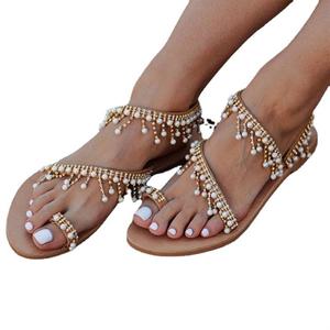 Women's Large Size Pearl Flat Bottom Beach Sandals Breathable Summer Platform Style Fashion Trade Cross-Border Shoes - Product Image 5